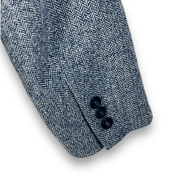 LL Bean Herringbone Tweed Blazer Wool Silk Blue Lined 3 Button Jacket Small - Picture 8 of 13